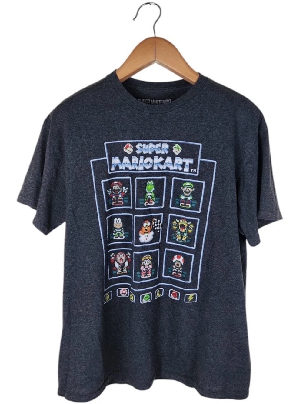 Super Mario Kart T-Shirt Mens Size Large 8-Bit Characters Dark Gray Short Sleeve
